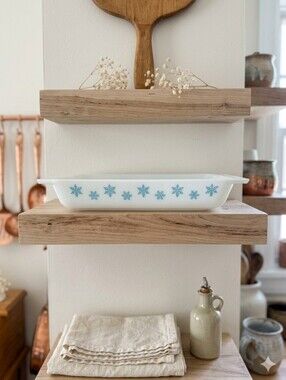 Pyrex White Casserole Dish with Blue Snowflake Print